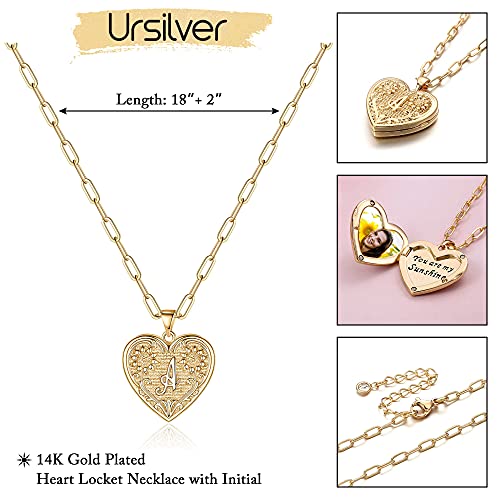 Ursilver Locket Necklace For Women Girls, 14K Gold Plated Initial A Picture Locket Necklace For Women You Are My Sunshine Necklace Sunflower Heart Locket Necklaces For Girls Jewelry Gifts #TOP1
