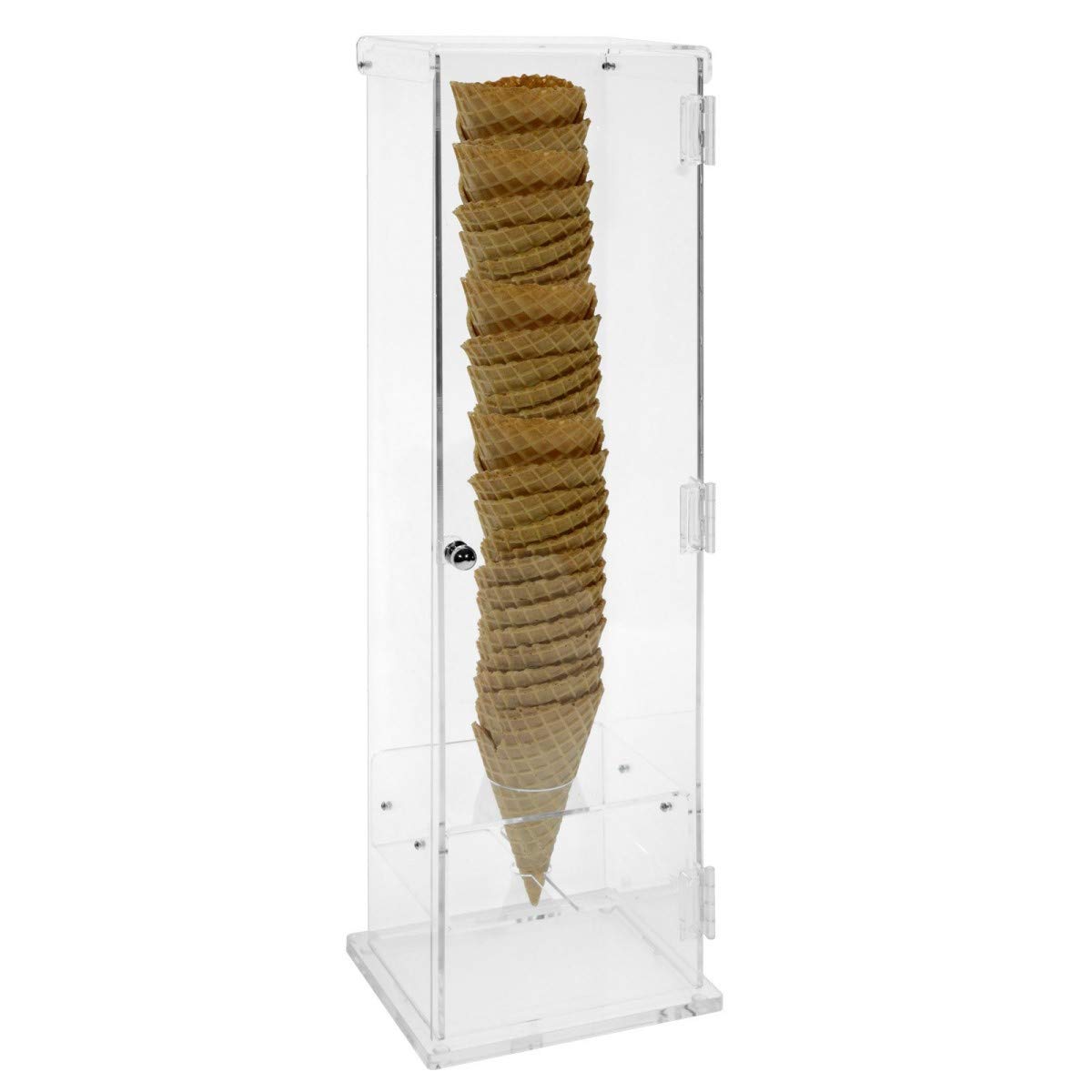 Portaconi Gelato per cialde Grandi in plexiglass Trasparente a 1 Foro con sportello - Misure: 16 x 13 x H61 cm