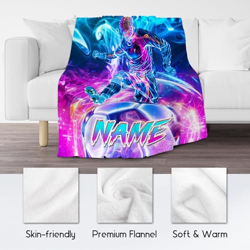 Soccer Blanket Gifts, Personalized Boys Blankets with Name, Custom Sports Theme Throw, Warm Flannel Throw for Kids, 30"x40"