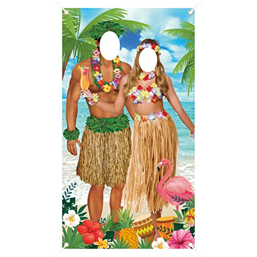 TOPJOWGA Décors de Fête Hawaïennes Accessoires de Photobooth, Luau Accessoire Photo pour Couple Tissu Hawaïen Fond, Hawaiian Fête Photobooth Accessoire,...