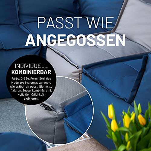 Lumaland Sitzsack-Lounge Modular Sessel | Einfach erweiterbares & leichtes Sofa | Waschbare & Wasserfeste Sitzmöbel für Innenräume & Garten | Indoor & Outdoor Sitz-Garnitur | 96x72x70 cm [Grau]