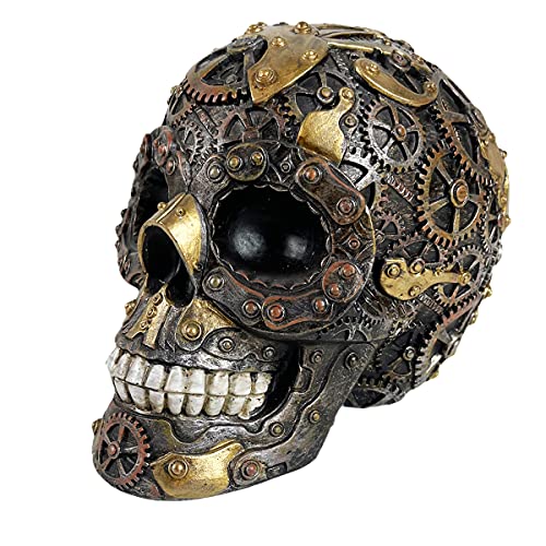 Urbalabs Steampunk Skull with Gears of War Gothic Gearhead Skull Clockwork Design Skull Statue Skeleton Head Creepy Figurine Skull Gothic Decor Mechanical Gear Goth Room Horror Decor