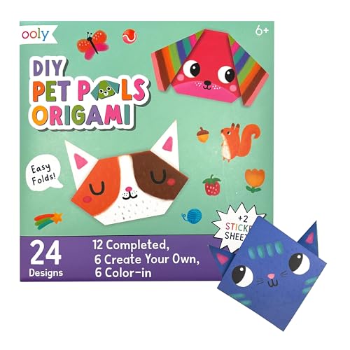 Ooly DIY Paper Kit 24 Animal Origami Designs & Stickers Kit Includes 12 Completed 6 Blank and 6 Color-in Folding Pet Origami Designs