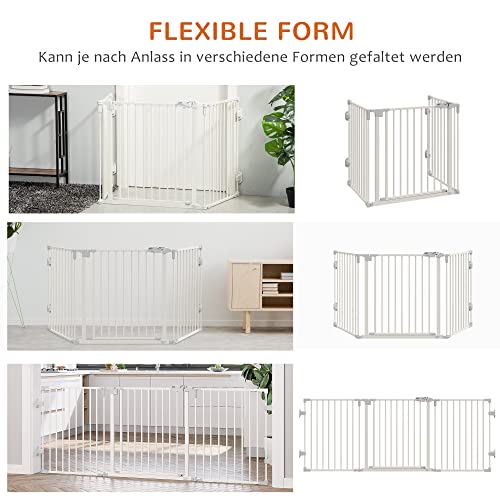 PawHut Absperrgitter Hund Freistehendes Verstellbares Schutzgitter 202,5 x 76 cm Hundegitter Klappbar Türschutzgitter Hundeabsperrgitter für Treppen, Türen, Küche, Flur, 3 Paneelen, Weiß