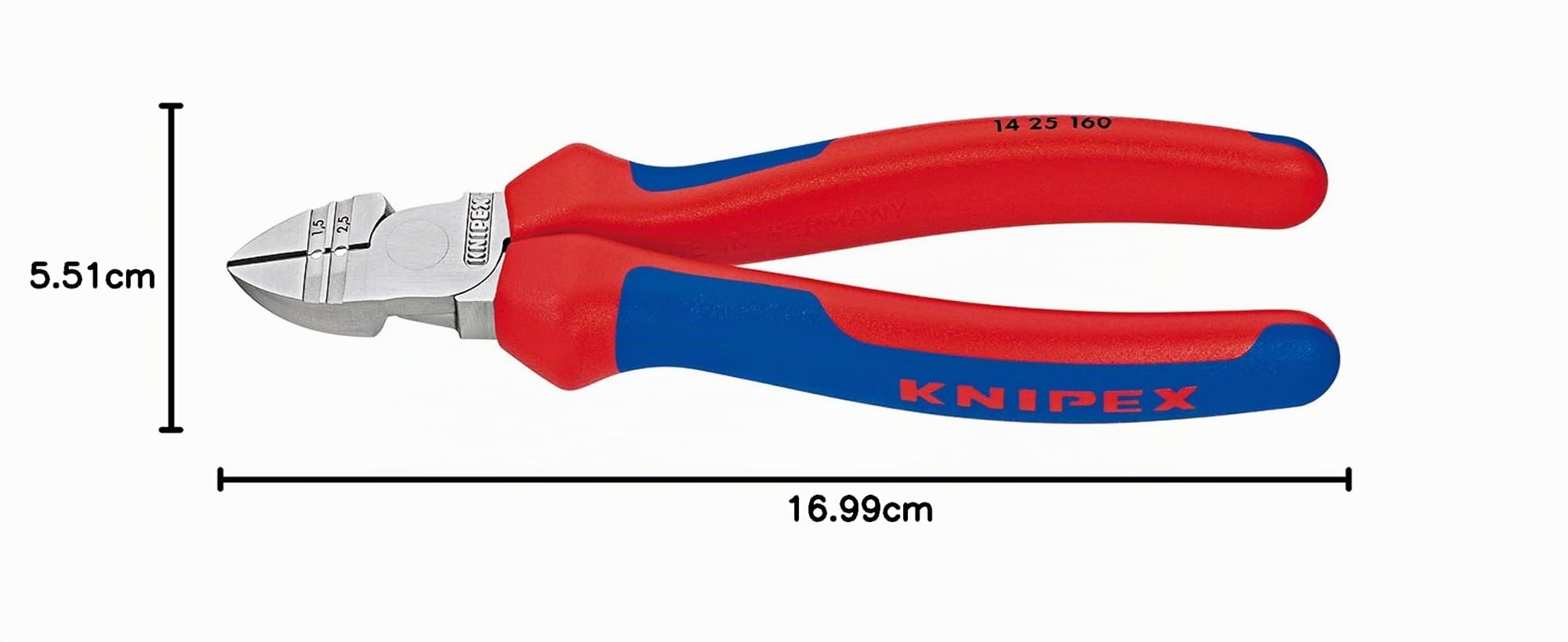 KNIPEX Alicates de corte diagonal con función de pelacables cromado con mangos confort 160 mm, 14 25 160