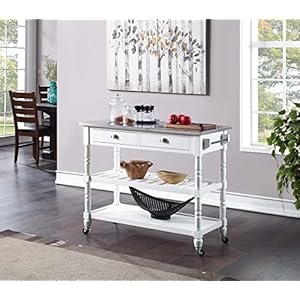 Convenience concepts french country 3 tier stainless steel kitchen cart with drawers white  urban country home decor