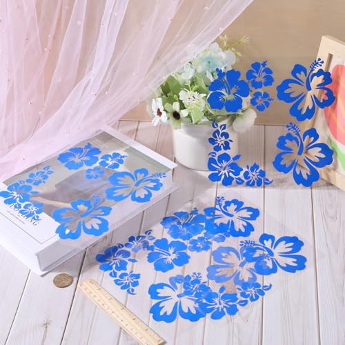 Image of GORGECRAFT 4 Sheets Hibiscus Flower Car Sticker Hawaiian Stickers and Decals Blue Reflective Stickers Waterproof Vinyl Automotive Exterior Decor for SUV Truck Motorcycle Doors Walls Laptop (Pack of 3)