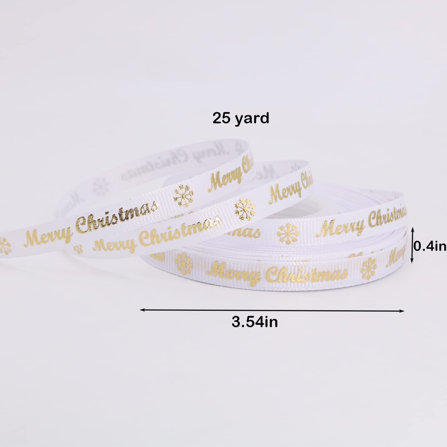 LOOGI Merry Christmas Ribbon 22m, 10mm Grosgrain Ribbon Glitter Gold White Satin Ribbon for Gift Wrapping Crafts Wreaths - Image 2