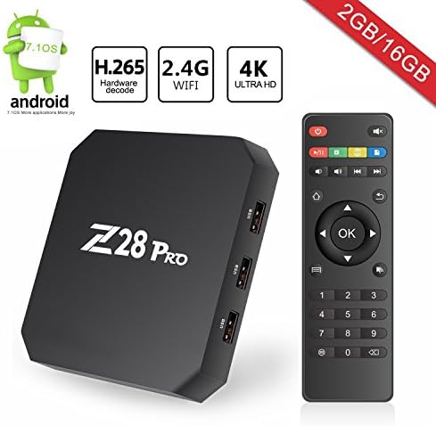 Android TV Box, Z28 Pro Smart TV Box Android 7.1 OS 2GB RAM 16GB ROM, RK3328 Quad-Core 64Bit / Support Expanded Storage up to 64GB / 2.4G WiFi / VP9 H.265 / DLNA AirPlay / 4K Smart Media Player