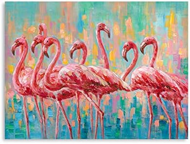 Yidepot Flamingo Bedroom Wall Decor Painting: A Flock of Pink Flamingo Wall Art Canvas for Bathroom with Frame Ready to Hang (24"x32"x1 Panel)