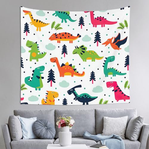 Tapisserie imprimée dinosaures colorés grand format 152 x 130 cm en tissu fluide