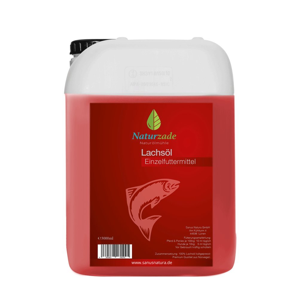 Naturzade Lachsöl 3 Liter Kanister für Hunde & Pferde mit Omega 3 und Omega 6 Fettsäuren, kaltgepresst Fischöl Barföl