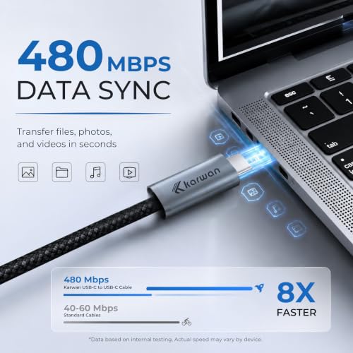 Image of KARWAN 100W Type C to Type C Charging Cable,2M Nylon Braided Tangle free PD-3.1 Ultra Fast Charging & Data Sync Cord with E-Marker Chip for Laptops,iPad,Macbook,Tablet,iPhone,Android Smartphone & More