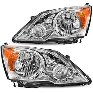 JSBOYAT Headlight Assembly Pair Replacement for 2007-2011 Honda CR-V Front Headlamp Chrome Housing with Amber Reflector (Driver & Passenger Side)