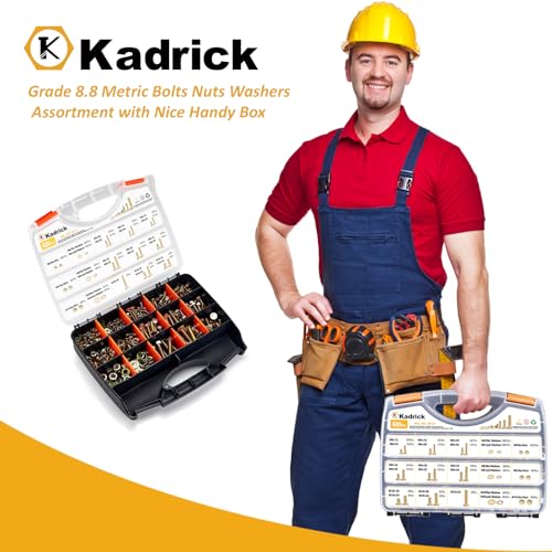 Image of Kadrick 820Pcs Grade 8.8 Metric Bolt Assortment, M6 M8 M10 Hex Heavy Duty Bolts and Nuts Kit,M6 x1.0 M8 x1.25 M10-1.5 (12mm to 45mm),Yellow Zinc Plated
