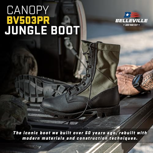 Belleville Men's 8" Canopy Jungle Boots - Highly Breathable Leather & Nylon Upper Military Boots for Men - Medial Side Drainage Vents & Classic Panama Outsole Tread2
