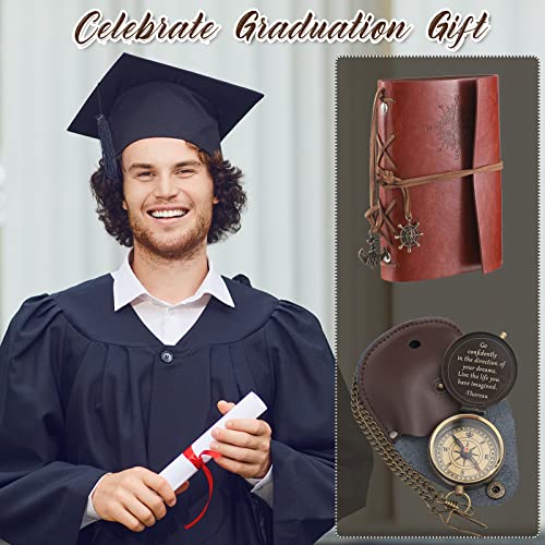 Conjunto de 2 brújulas Kanayu con estuche de cuero estampado y cuaderno de notas de cuero para regalos de graduación miniatura 5
