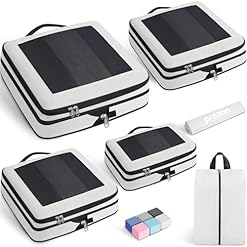 Set de 6 cubes de rangement a compression extra forte sacs spacieux en maille respirante et nylon adaptes au rangement de vetements et chaussures pour maison ou voyages Creme