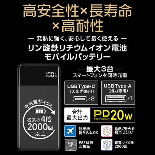 グリーンハウス モバイルバッテリー GH-LFMBPAC200-BEサムネイル3