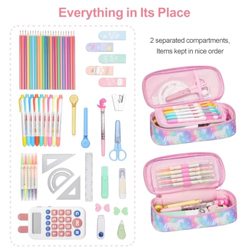 Image of Bagseri Kids Pencil Case Box - Unicorn Pencil Case for Girls Bid Capacity Pencil Pouch for School, Multifunction Pencil Bag with Compartments for Kids Teen, Pen Case Only (Colored Unicorn)