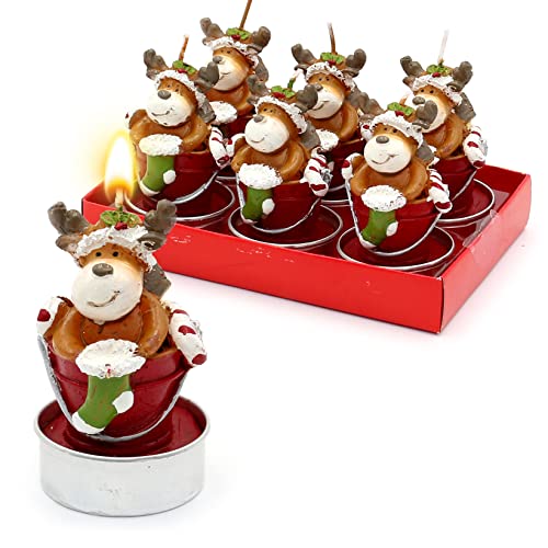 Dekohelden24 6er Set Teelicht Elch im Eimer, Maße je Teelicht L/B/H:...