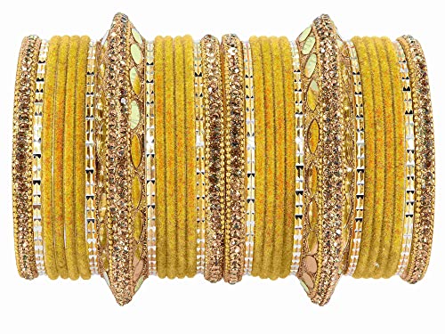 NMII Premium Gold Metal Chuda Set For Women and Girls | Zircon Stone, Pearls & Velvet Worked | Latkan Chuda Set For Bridal | Women's Bangles | Traditional Bangles Set For Women-(Chuda76-Golden-2.4) Deal