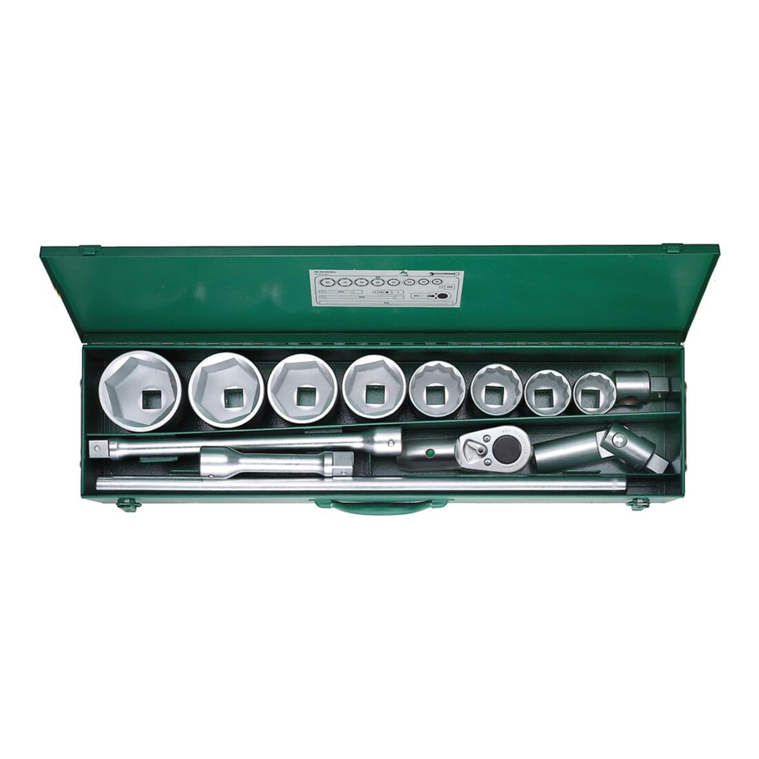 Stahlwille 96060103 1" Socket Set - 14 Piece Set with Sockets, Ratchet, Extensions, Flexible Head, Sliding Head, and Bar Handle, In Sturdy Sheet Steel Case, Made in Germany