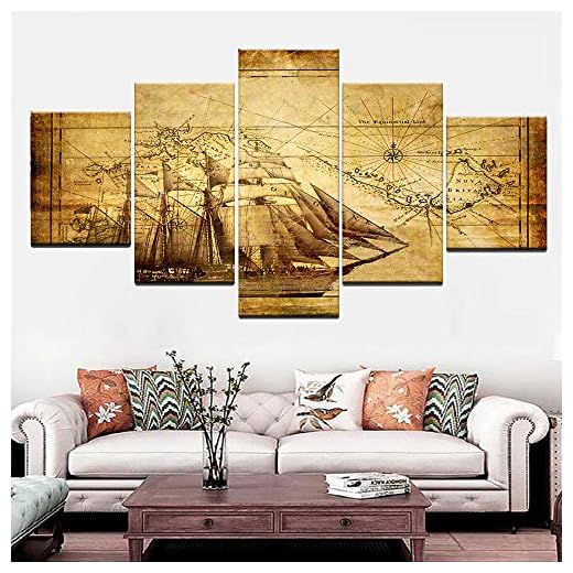 YANCONG Träram affisch forntida nautiska kartor av navigering canvasmålning väggmålning 100 x 55 cm