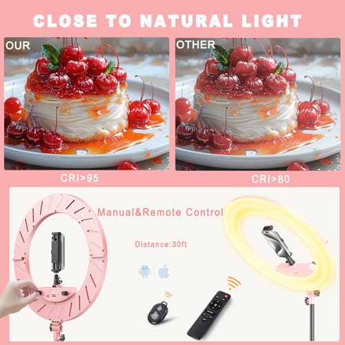 Image of Ring Light 18 inch with Stand, 55w 6700K LED Light,63 inch Tripod,Multi-Angle Adjustable Phone Stand, for iPhone and Android Phones, CRI95, Suitable for YouTube, TikTok, Selfies (Pink, 18 inch)