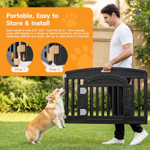Image of NEWBULIG Dog Playpen 4-Panel, 24IN Puppy Playpen, Stable Dog Play Pen Indoors /Outdoor with Secure Locking Door, Plastic Pet Fence for Small & Medium Dogs
