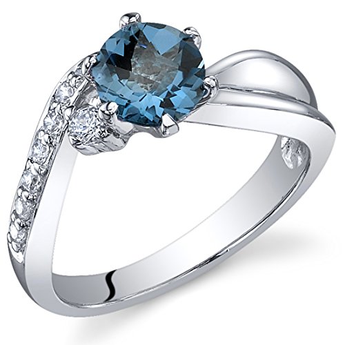 PEORA Ethereal Curves 1.00 carats London Blue Topaz Ring in Sterling Silver Rhodium Nickel Finish Sizes 5 to 9