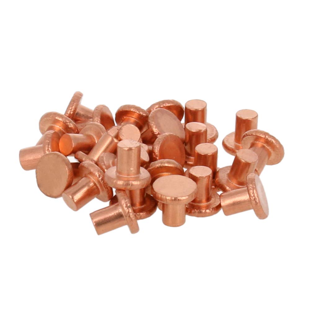 MroMax Diameter 4mm Long 5mm Flat Head Bolts Copper Solid Rivets Fasteners Rivets Copper Tone 50pcs