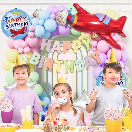 Image of Rozi Decoration Airplane Theme Birthday Decoration Kit for Boys & Girls | Kids Bday Decorative Items | Pilot Theme Birthday Decoration Pack of 61 Pcs