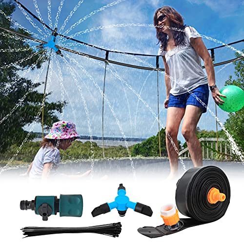 SURPCOS Trampoline Sprinkler 39.37FT, Trampoline Sprinkler with Rotating Sprinkler, PVC Sprinkler for Kids, Outdoor Trampoline Backyard Water Park Sprinkler, Water Games Toys, Trampoline Accessories