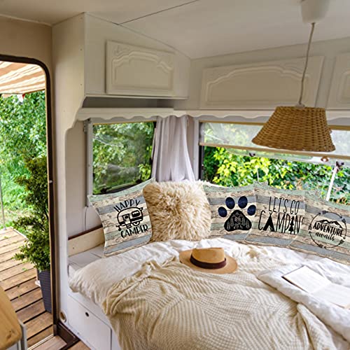 Gulidi Happy Camper Pillow Covers 20X20 Inch Set Of 4 Camp Tent With Mountain Forest Camping Adventure Awaits Vintage Throw Pillow Case Decorative Cushion Cover With Wood Grain For Rv Car Sofa #TOP4