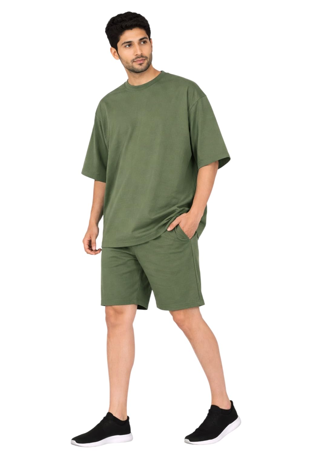 Men's Oversized Co Ord Set Plain Solid T Shirt with Drop Shoulder & Shorts | Casual Summer Matching Outfit | Relaxed Fit Half Sleeve Lounge Wear for Men-image-18