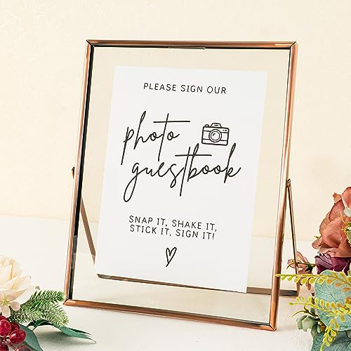 Image of Calculs Wedding Photo Guest Book Sign, 10x12 Copper Floating Picture Frame | Double glass metal frame, fits 8x10 insert, photo guest book station, reusable tabletop frame for signs and photos