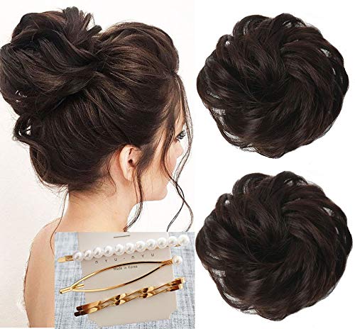 Moshina 2pcs Hair Bun Chignons-Wavy Curly Ponytail Hair Extension-Messy Donut Chignons Hair Updo-Wedding Bridal Hairpiece (#2/33)