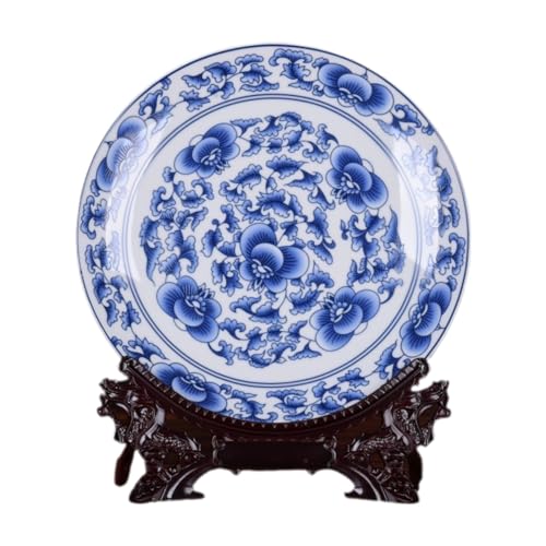ZHUOAOO 10-Inch Blue and White Porcelain Decorative Plate