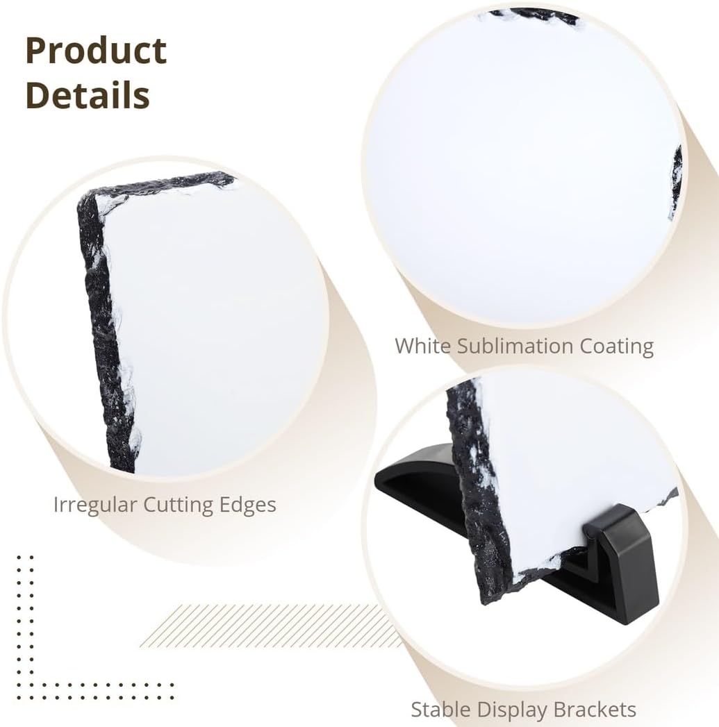 3 PCS Sublimation Slate Blanks, 11.8 x 7.9 Inch Sublimation Blank Rock Slates for Thermal Heat Press Transfer Photos, Rectangular Custom Picture Stone Slates with Display Stands (White)