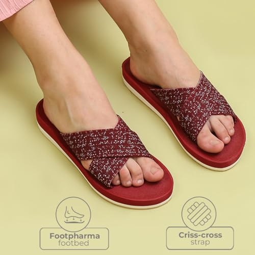 Image of YOHO Starry Slippers for Women | Criss-Cross Elastic Strap | Lightweight & Waterproof | Extra Soft Cushioned Orthopaedic Footpharma Footbed | Stylish Casual Flats for Everyday