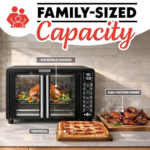 Gourmia French Door Air Fryer Toaster Oven – 6-Slice Capacity, FryForce 360°, Digital Display with 17 Cooking Presets, Black by Gourmia - Image 6
