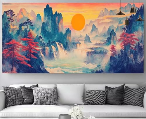 Diamond Painting XXL Coucher de Soleil | Kit Complet Broderie Diamant Montagnes 60x120cm M-Y857