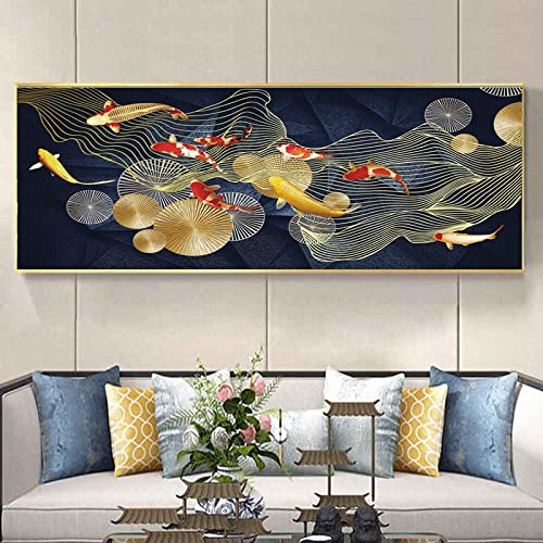 Toile poisson koi rouge or 60x180cm sans cadre décoration murale salon
