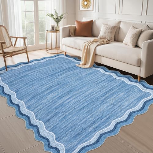 Tapete grande COZYLOOM con diseño ondulado azul 9x12 miniatura 1