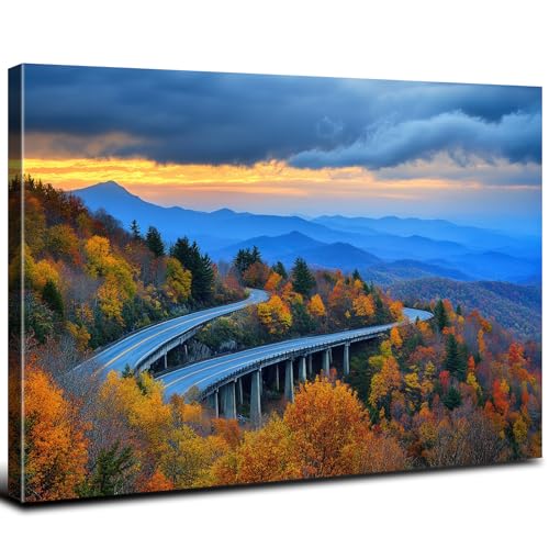 Image of Extra Large Nature Forest Canvas Wall Art for Living Room 198 Miles of Blue Ridge Parkway in Virginia Pictures Wall Decor Sunset National Park Landscape Paintings Spring Theme Posters Artwork 32x48 inch