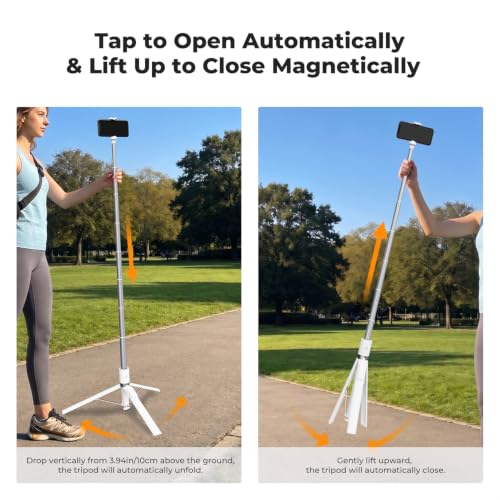 Image of K&F CONCEPT Auto Drop-Open Selfie Stick Tripod with Light, 70in