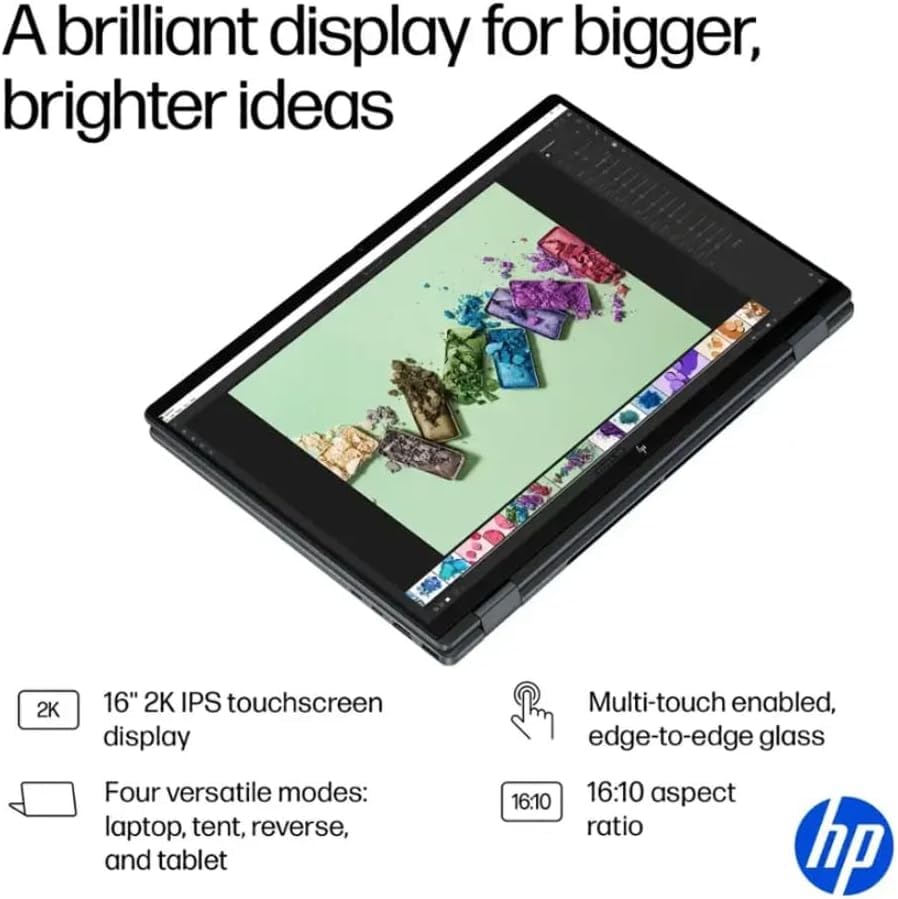 Image of HP OmniBook X Flip 2-in-1 16 inch WUXGA IPS Touchscreen Laptop, Intel Core Ultra 7 256V, Intel Arc 140V, 16GB RAM 2TB SSD, External 1TB Hard Drive Enclosure, Backlit Keyboard, Windows 11 Pro, Gray