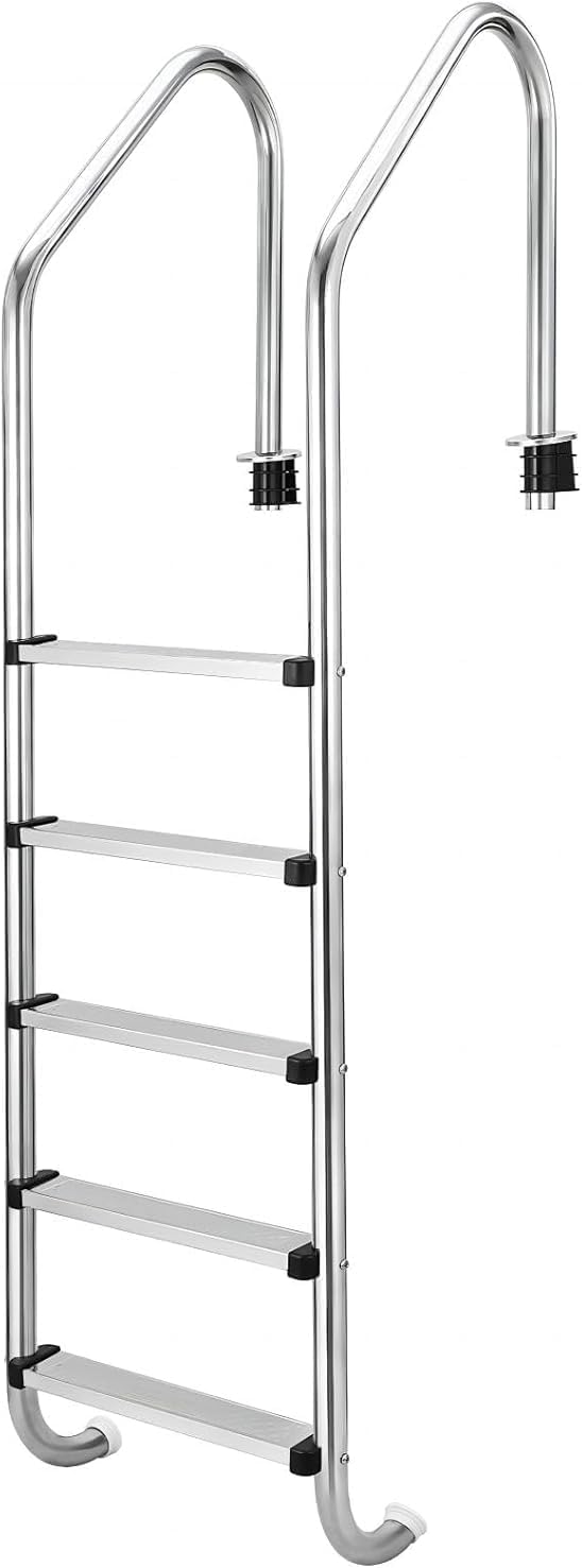 Swimming Pool Ladder, 304 Stainless Steel Pool Escalator, Heavy Duty Non-Slip Pool Steps, 5 Step Pool Pedal Ladder for Above Ground Pools, with Handrails, Easy to Assemble