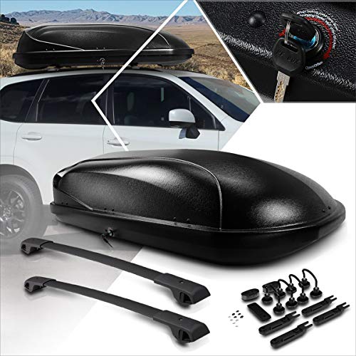 Aluminum Roof Rack Cross Bars Rails + Black Rooftop Cargo Carrier Box w/Keys Compatible with 14-18 Subaru Forester